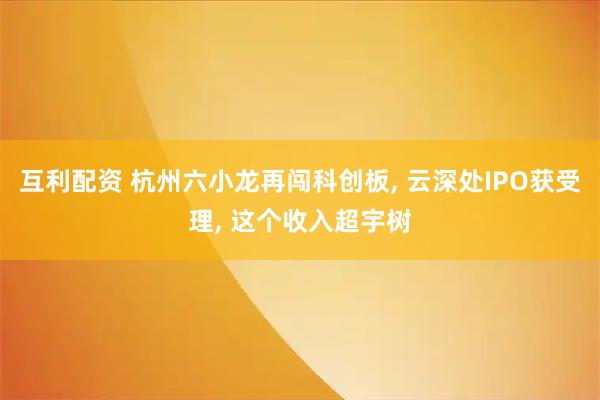 互利配资 杭州六小龙再闯科创板, 云深处IPO获受理, 这个收入超宇树