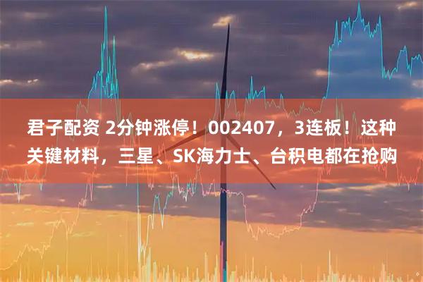 君子配资 2分钟涨停！002407，3连板！这种关键材料，三星、SK海力士、台积电都在抢购